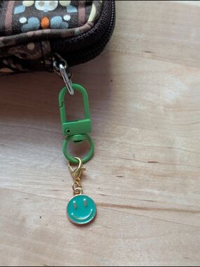 Green Keychain with Teal Smile Charm